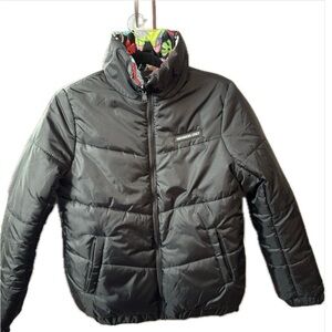 Members Only Charcoal Puffer Jacket with Vibrant Lining